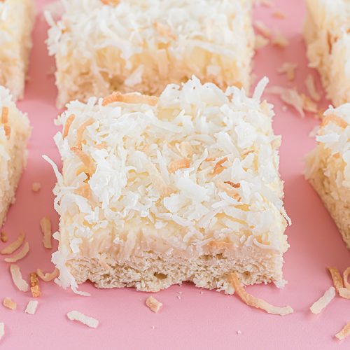 close up of frosted coconut bar