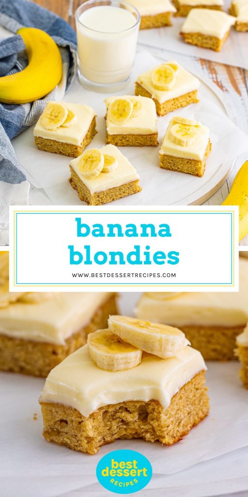 collage of banana blondies for pinterest