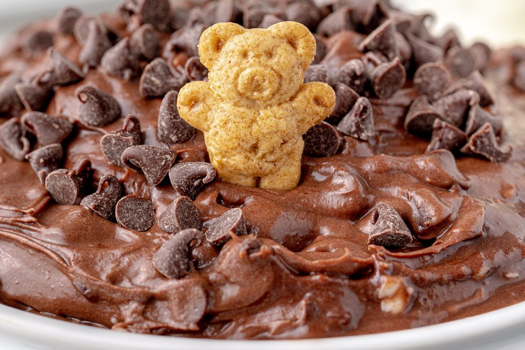 teddy graham in chocolate brownie batter dip 