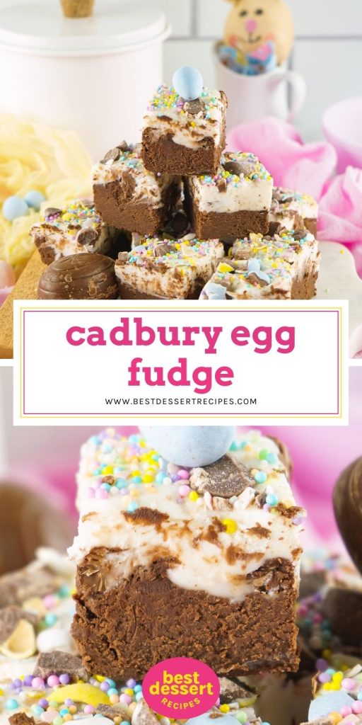 collage of cadbury egg fudge for pinterest