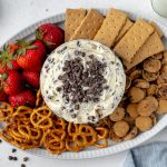 overhead of cookie dough dip recipe with dipping options