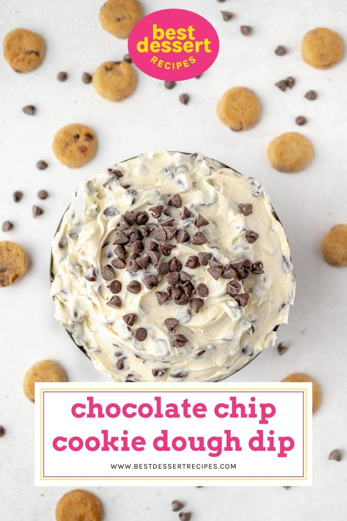 overhead shot of chocolate Chip Cookie Dough Dip for Pinterest