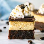 straight on shot of coffee cheesecake bar