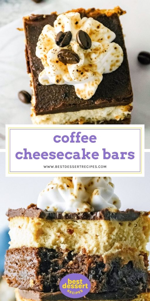 collage of coffee cheesecake bars for Pinterest