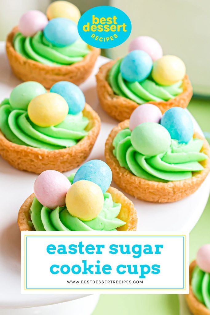 easter sugar cookie cups on a white tray