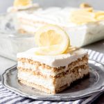 lemon icebox cake slice on a plate
