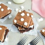 overhead shot of stack of mississippi mud brownies