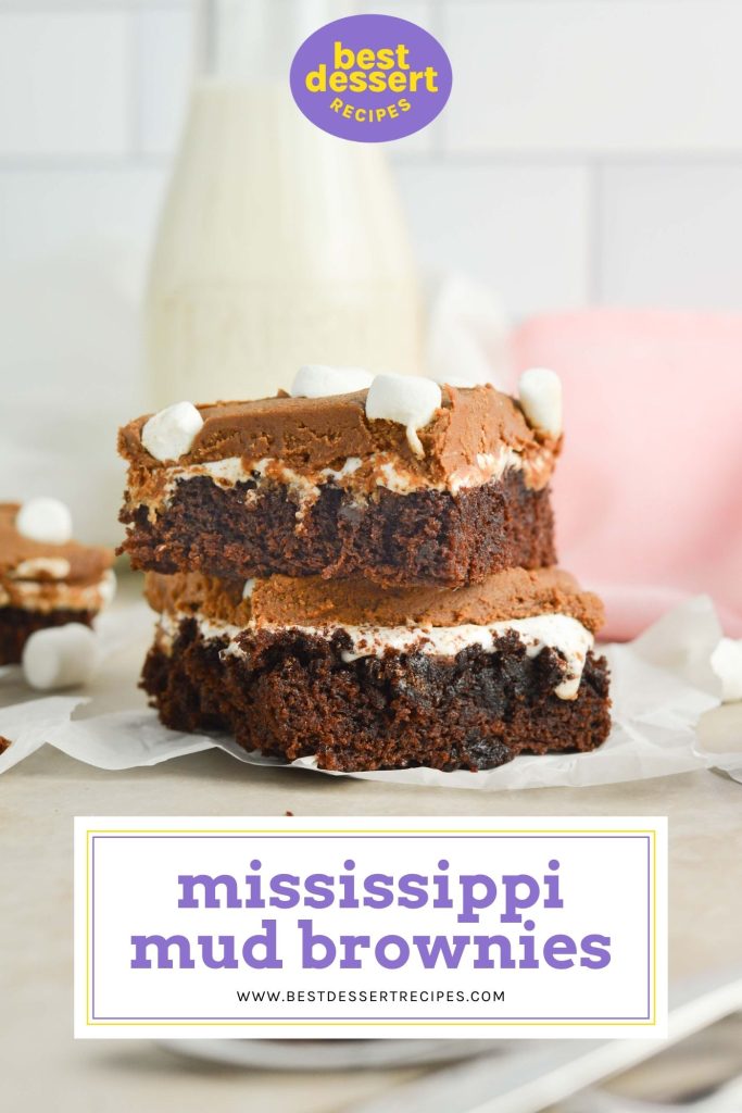 stack of mississippi mud brownies for pinterest