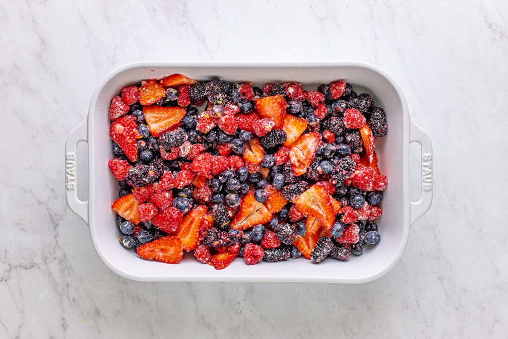 9x13 baking dish with fresh berries