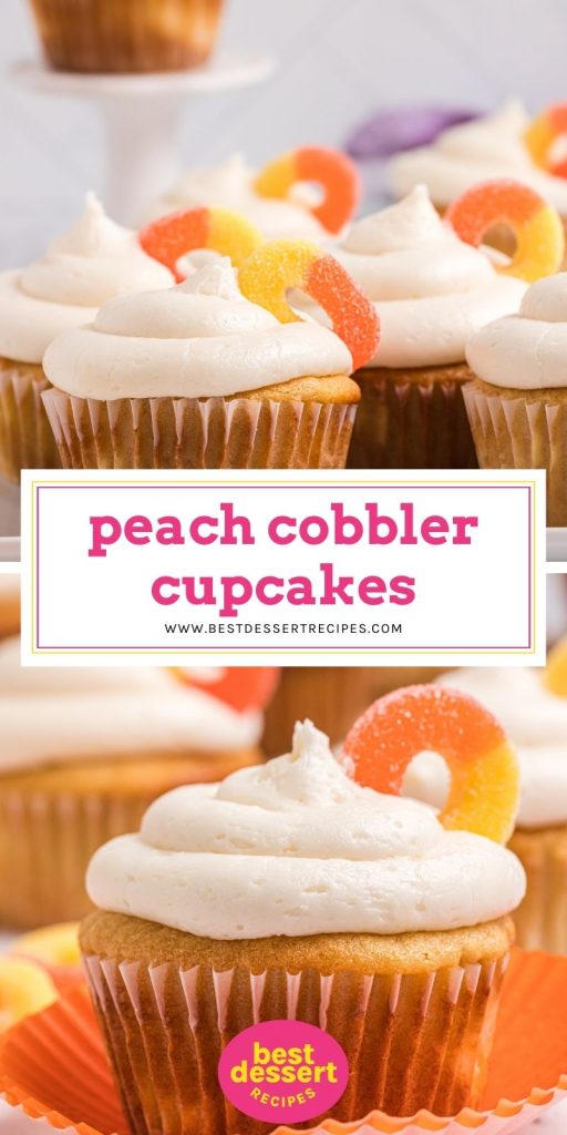collage of peach cobbler cupcakes for pinterest