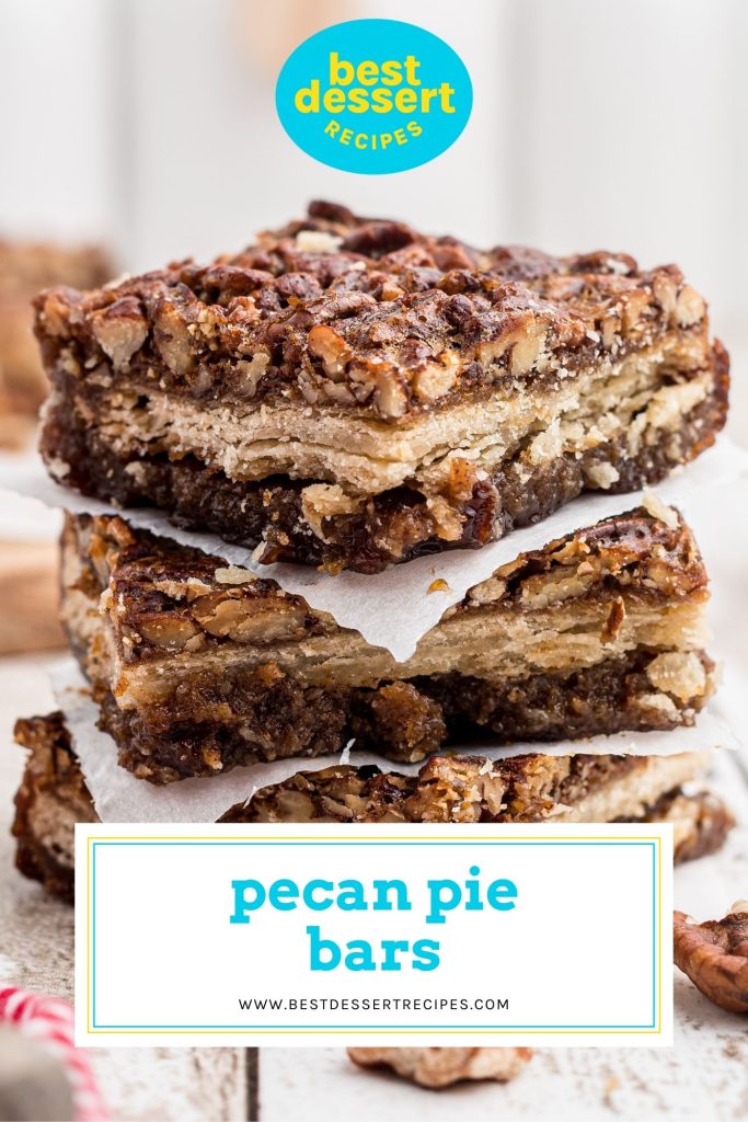 stack of pecan pie bars for pinterest