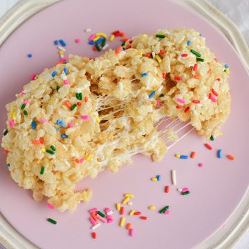 overhead shot of torn apart rice krispie treat with sprinkles