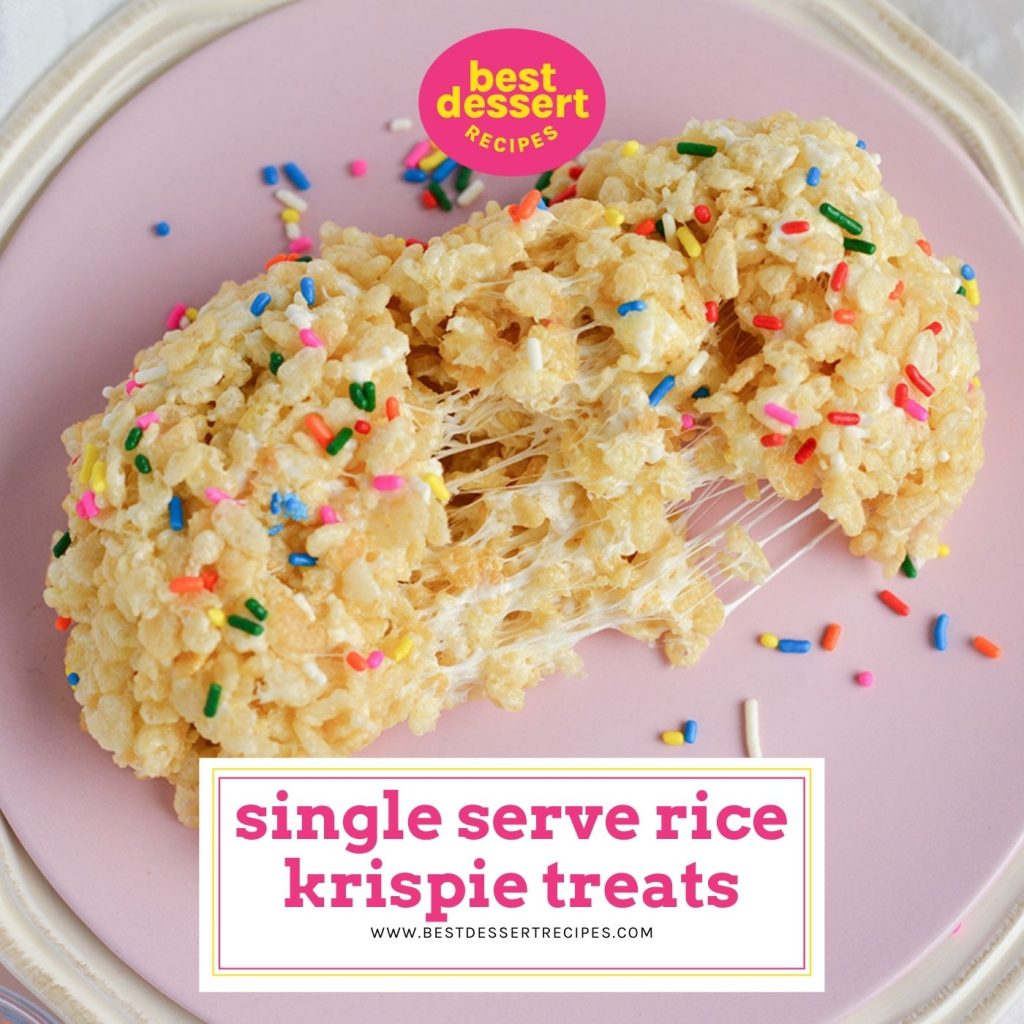 torn apart rice krispie treat with sprinkles on a pink plate for Facebook