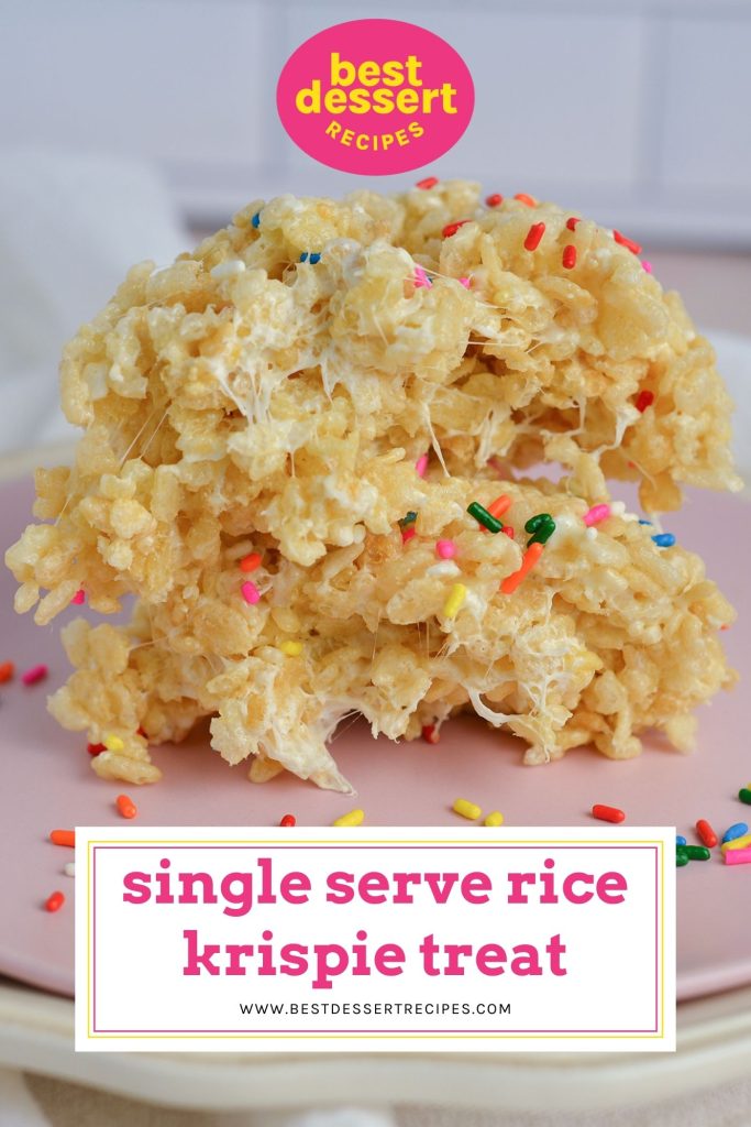 straight on shot of stacked rice krispie treat for pinterest