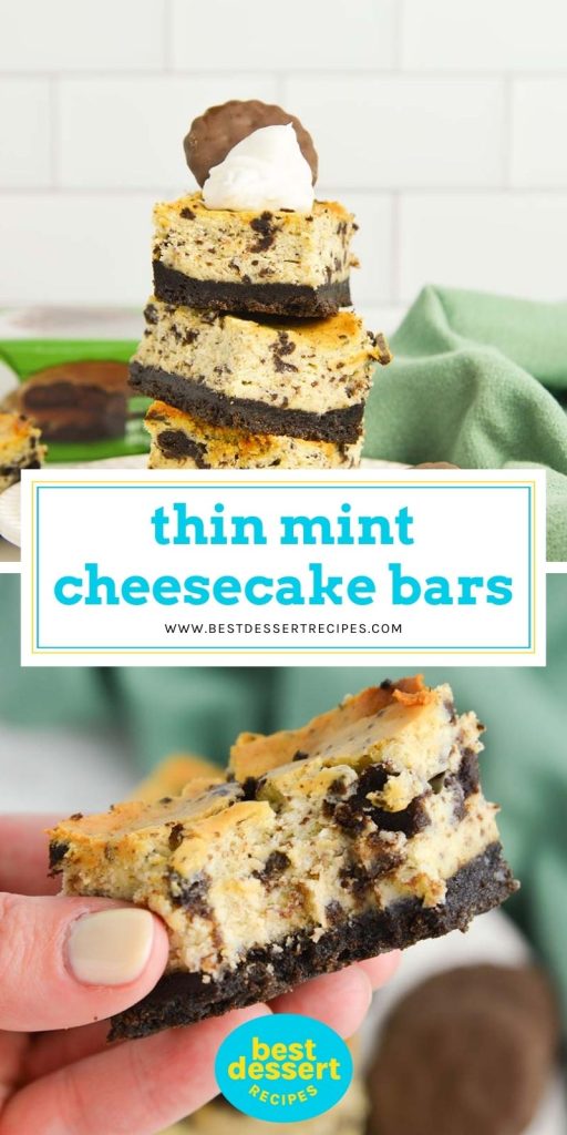 collage of thin mint cheesecake bars for pinterest