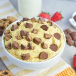 reeses peanut butter cup dip in a white bowl