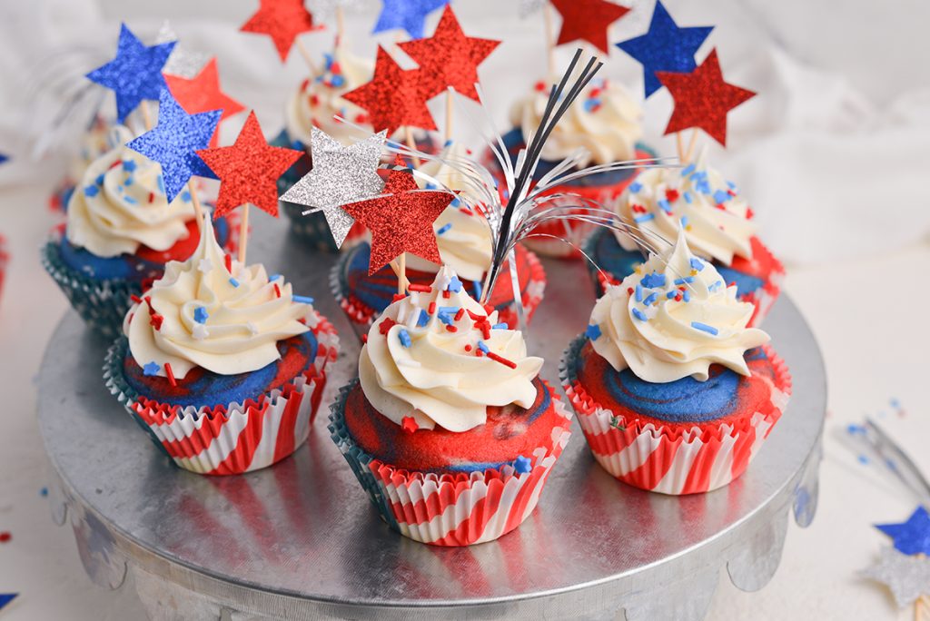4th of july cupcakes on a tray