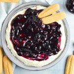 overhead shot of blueberry cheesecake dip