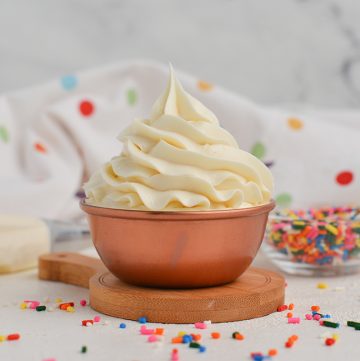 straight on shot of classic buttercream frosting in a bowl