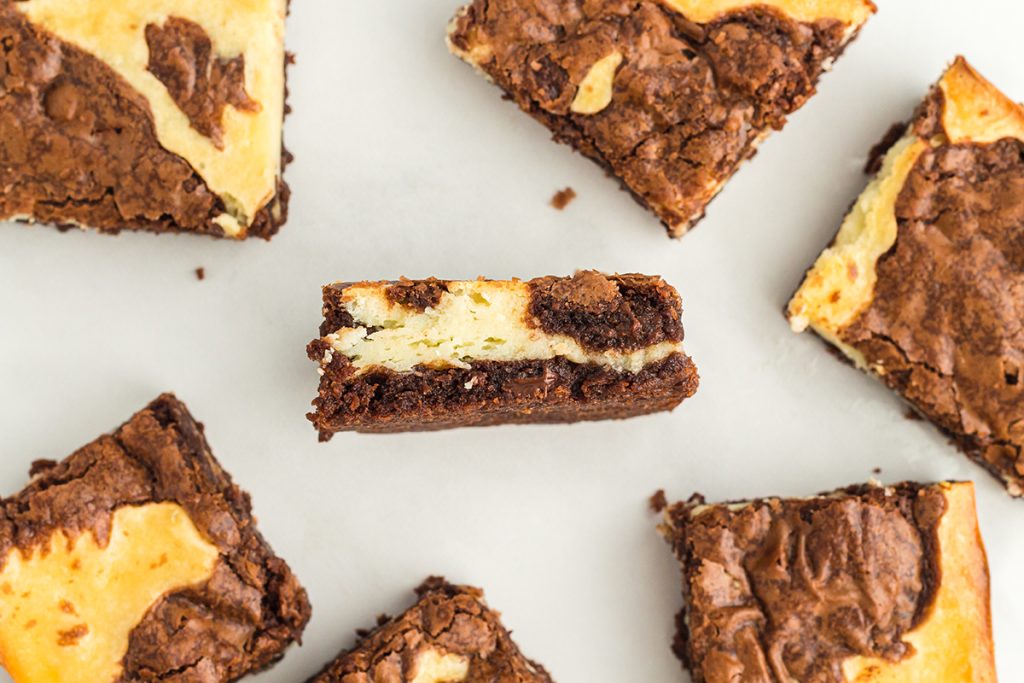 overhead shot of cheesecake brownies