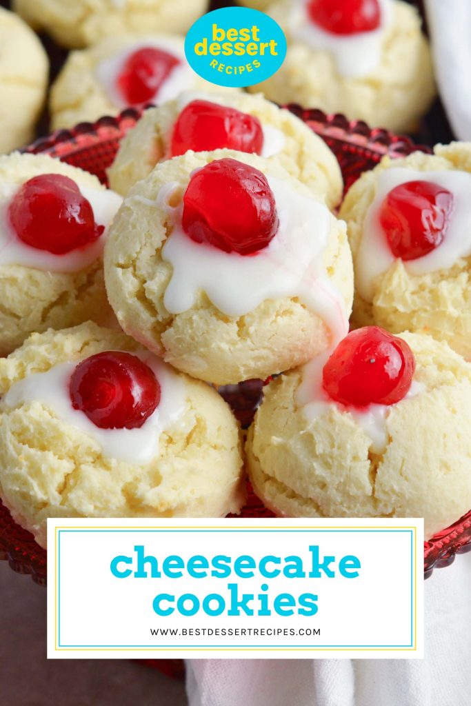 cheesecake cookies with text overlay for pinterest