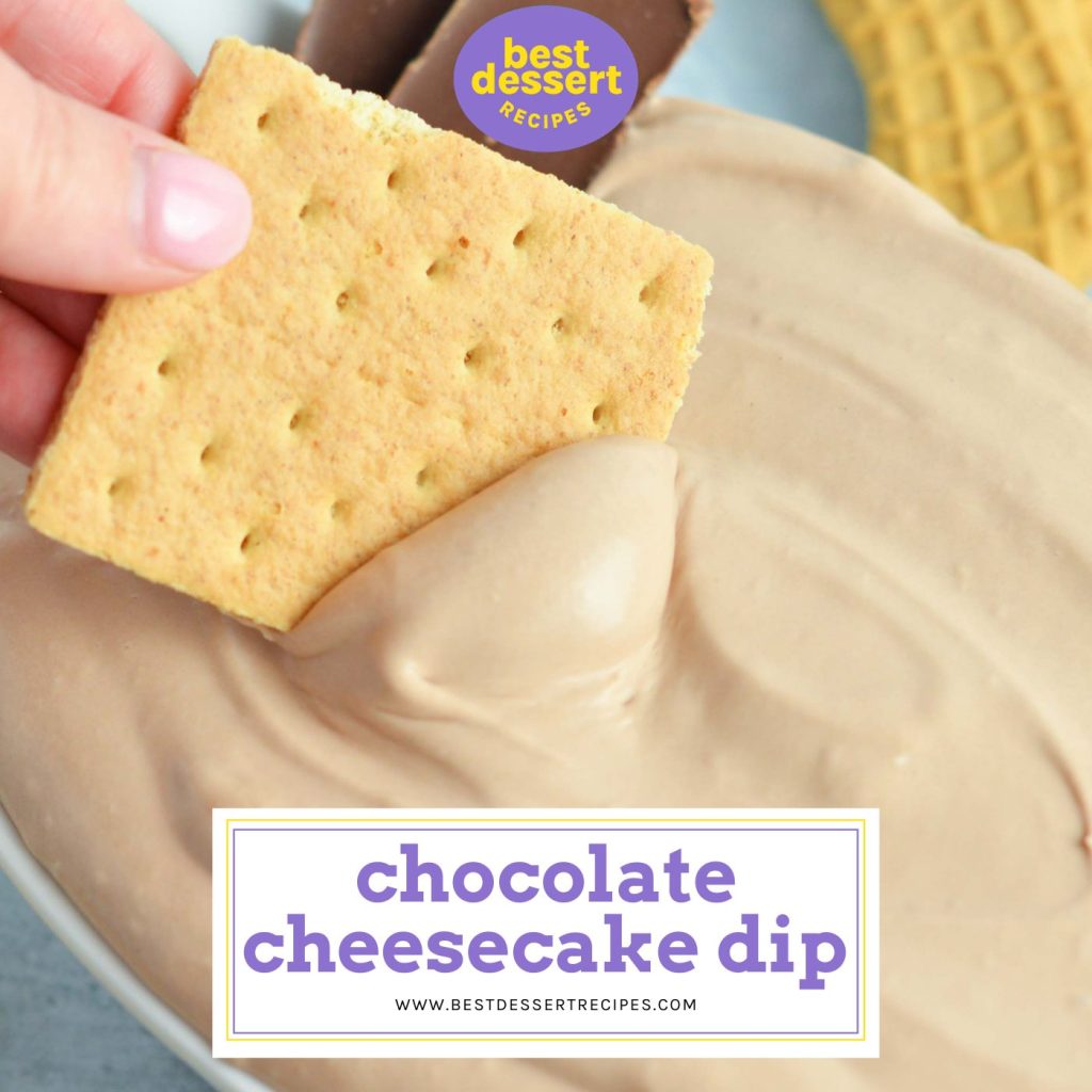 chocolate cheesecake dip with text overaly