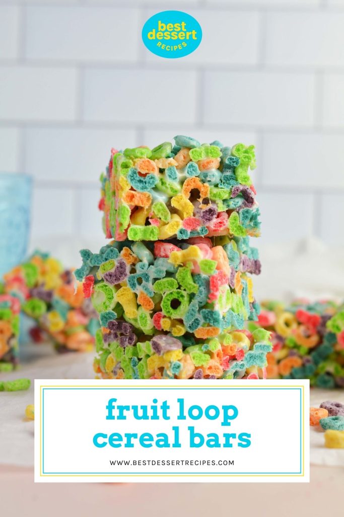 stack of fruit loop cereal with text overlay for pinterest