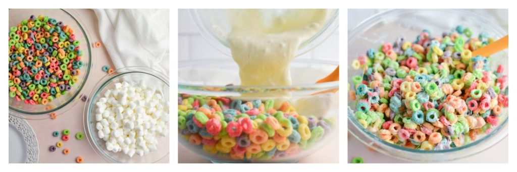 collage of fruit loop cereal bars process shots