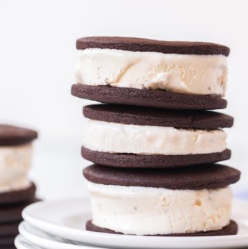 straight on shot of stack of three ice cream cookie sandwiches