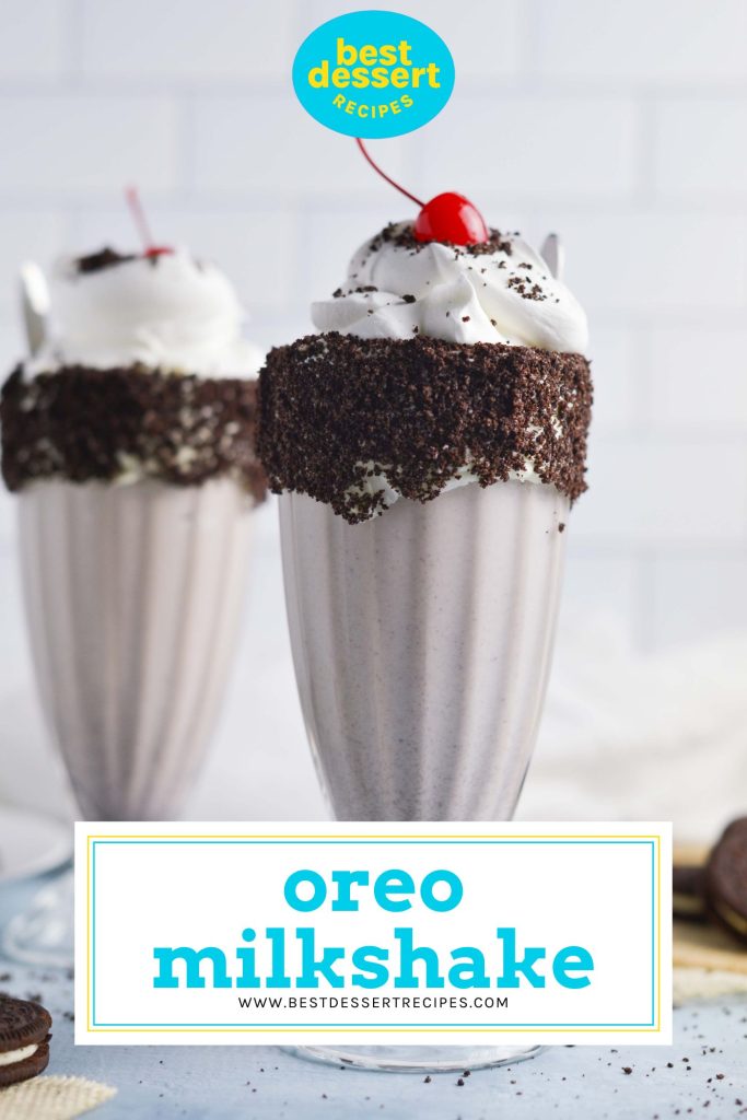 two oreo milkshakes with text overlay for pinterest