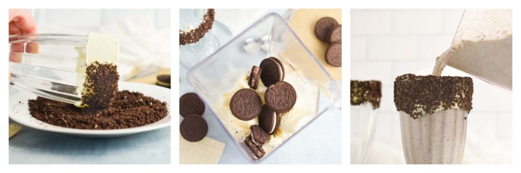 collage of oreo milkshake process shots
