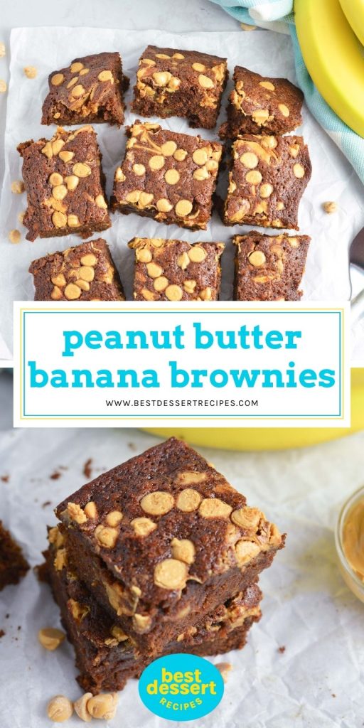collage of peanut butter banana brownies for pinterest