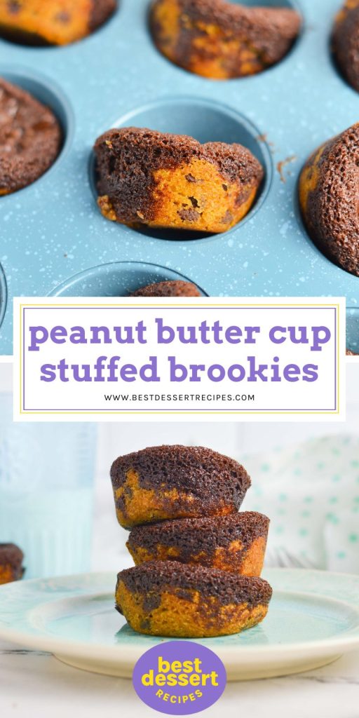 collage of peanut butter cup brookies for pinterest
