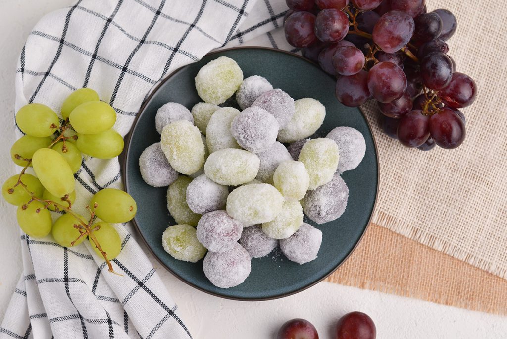 overhead shot of frosted grapes