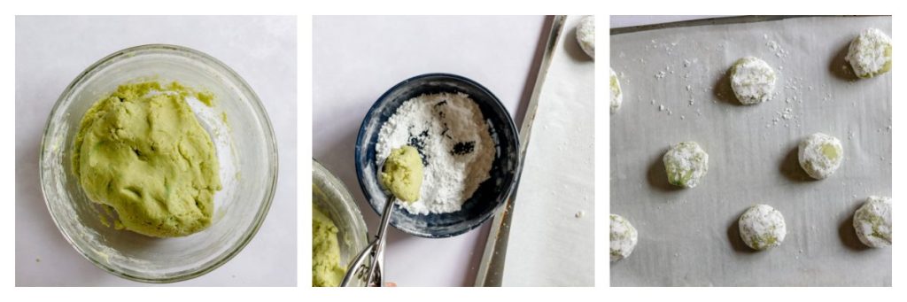 collage of how to make coconut lime crinkle cookies