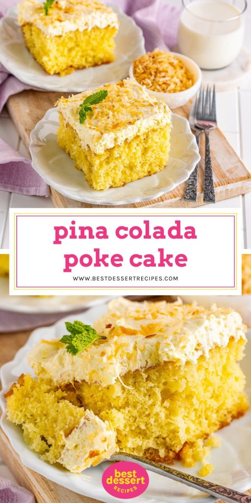 collage of pina colada poke cake for pinterest