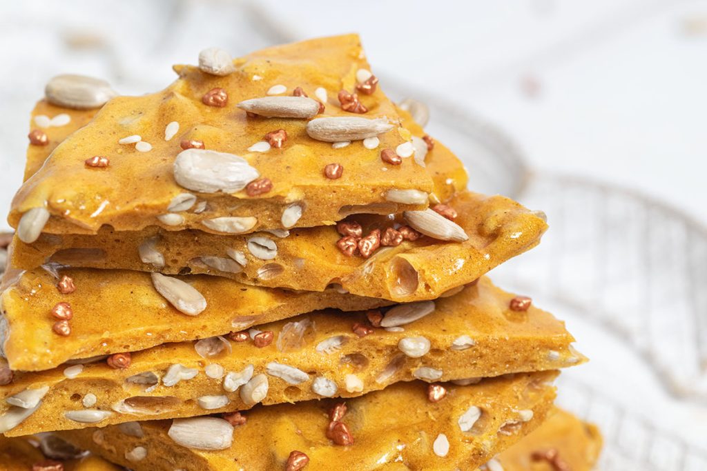 close up of stack of sunflower seed brittle