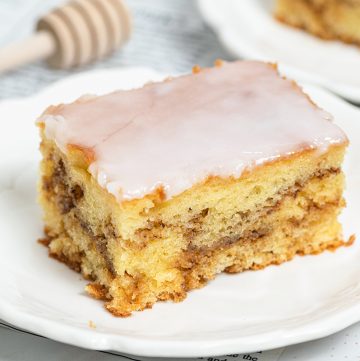 slice of honey bun cake on a plate