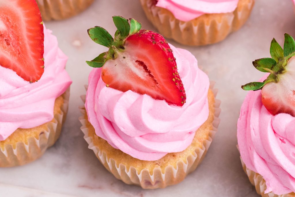 overhead shot of lemon strawberry cupcakes