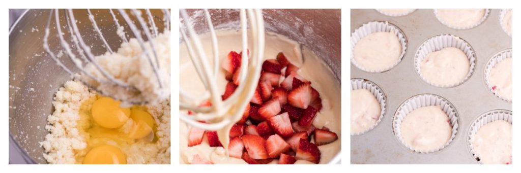 collage of how to make lemon strawberry cupcakes