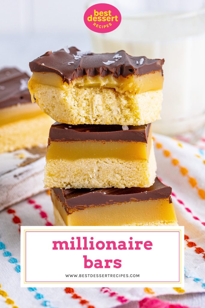 stack of millionaire bars with text overlay for pinterest