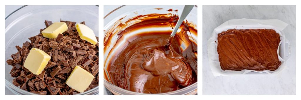 collage of how to make chocolate topping