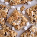 overhead shot of plate of s'mores cookie bars