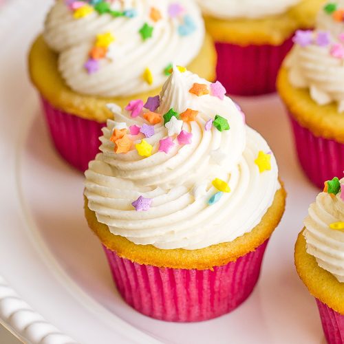 easy vanilla cupcakes on a plate