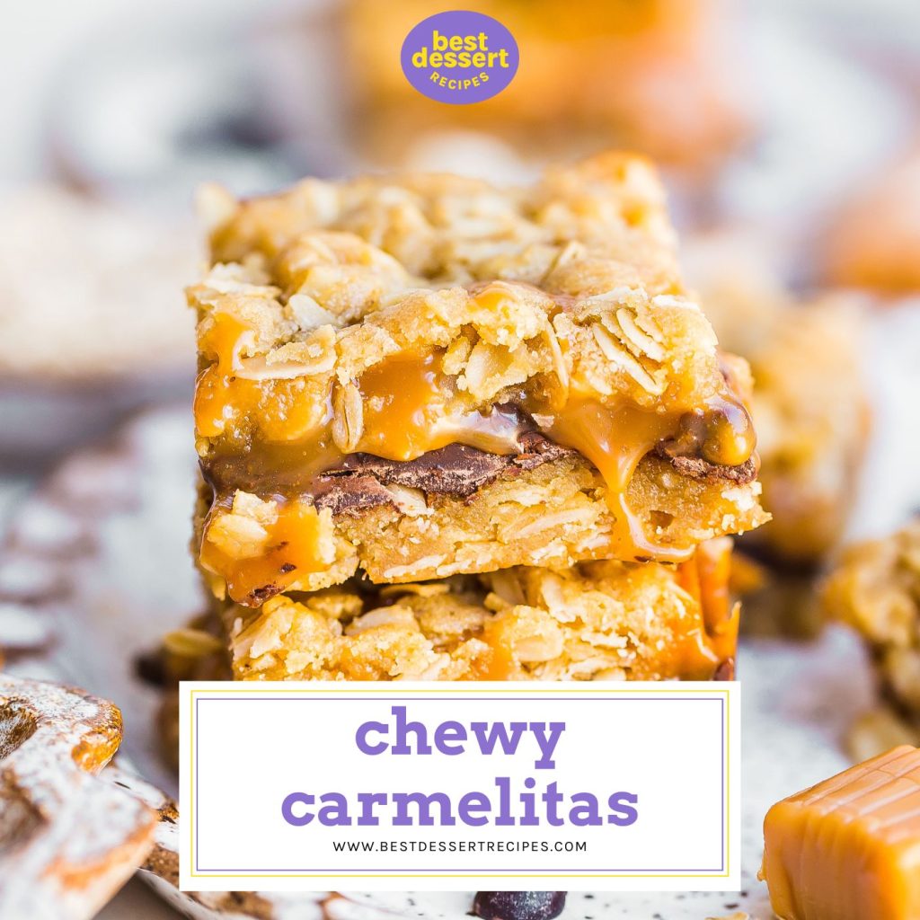 stack of carmelitas with text overlay for facebook
