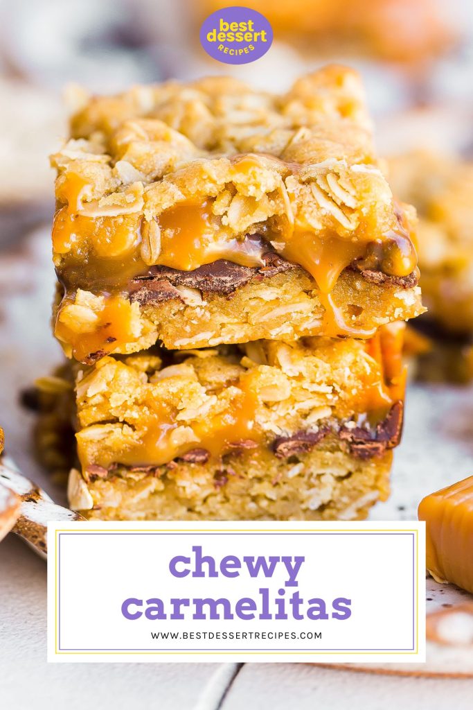 stack of carmelitas with text overlay for pinterest