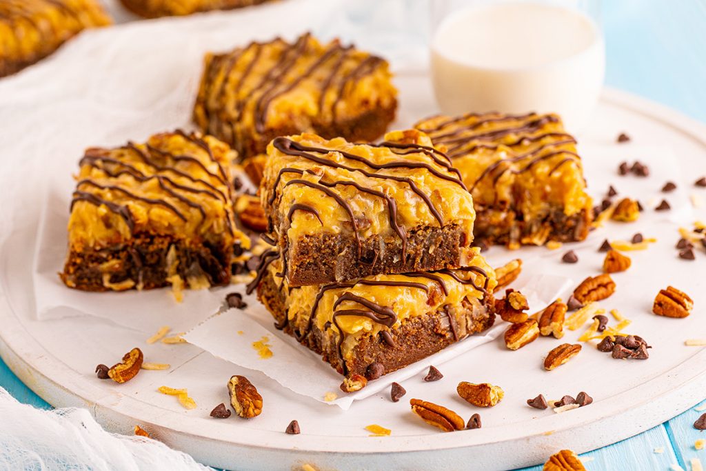 stack of german chocolate brownies