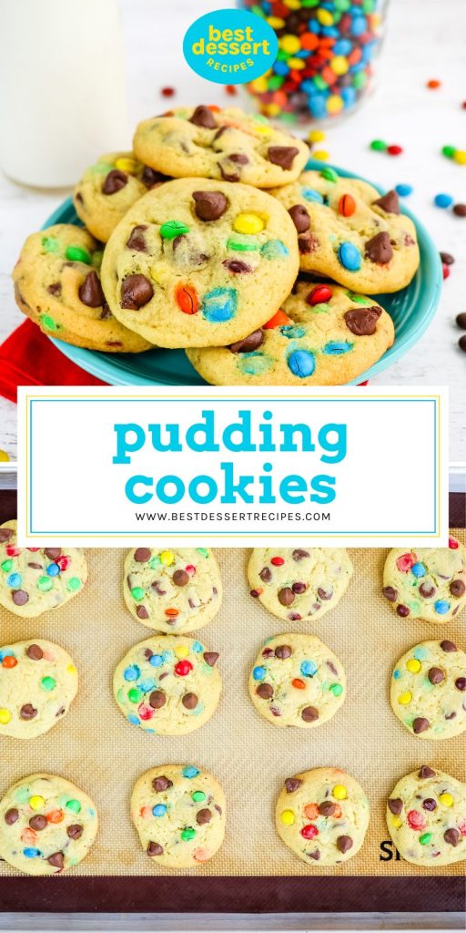 collage of chocolate chip pudding cookies for pinterest