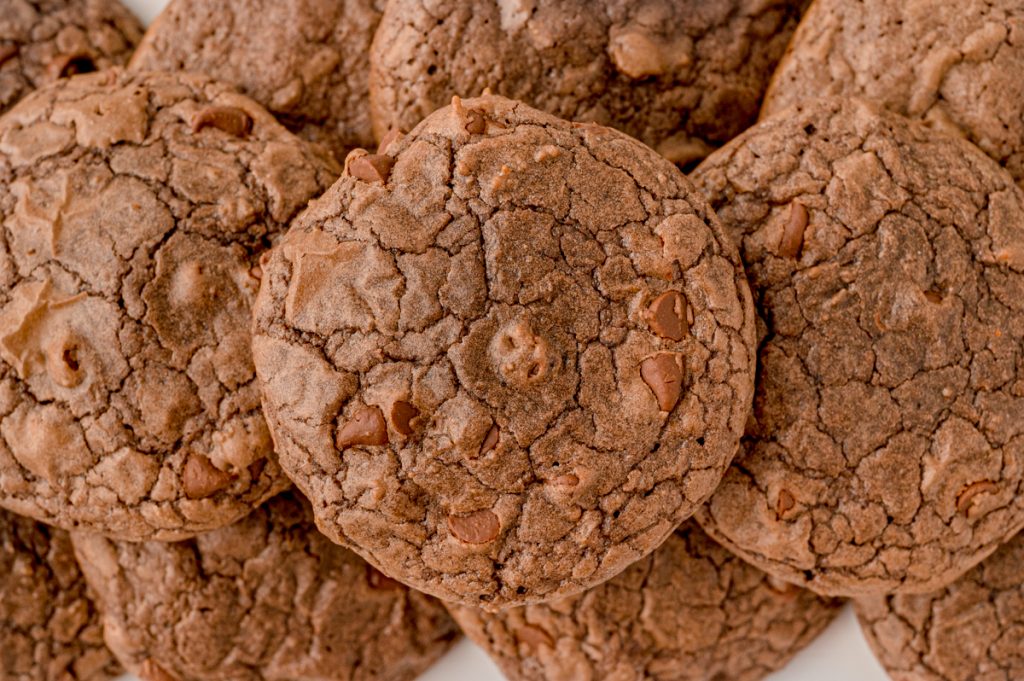 close up of pile of brownie mix cookies