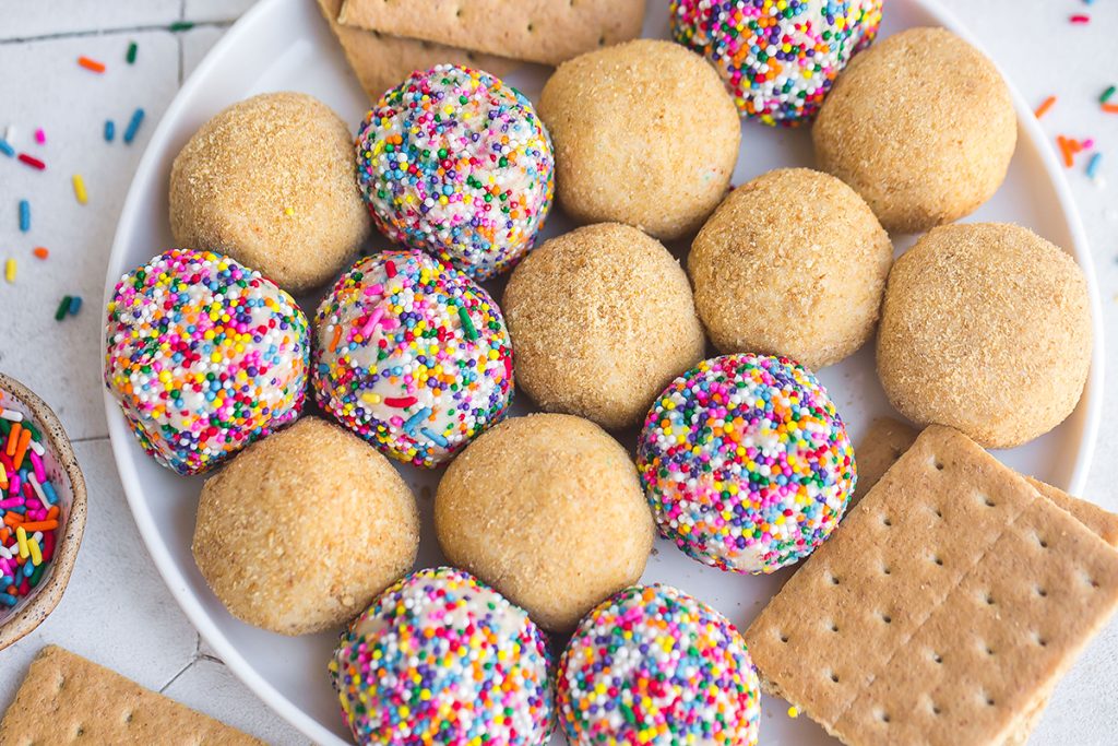 plate of cheesecake balls